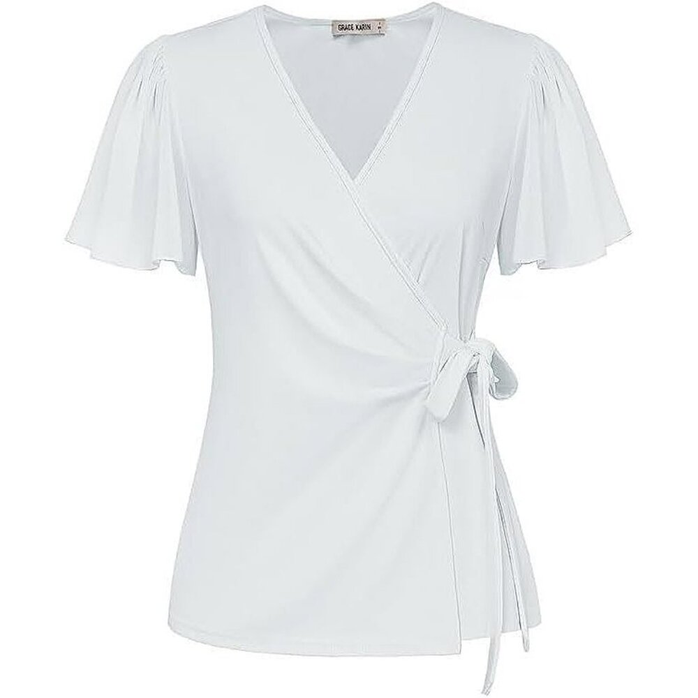 2025 Womens Summer Tops Dressy Business Casual Chiffon Short Sleeve